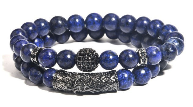 Business Crown Shape Brass Inlay Agate Rhinestone Unisex Bracelet Set