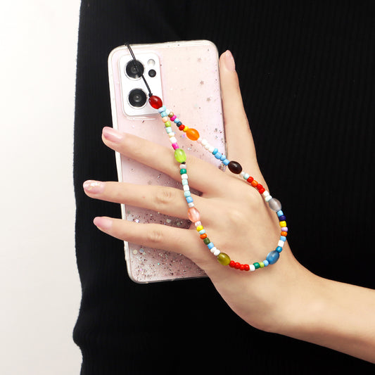 Sweet Oval Alloy Beaded Phone Chain Plated Multi-Color Seed Beads