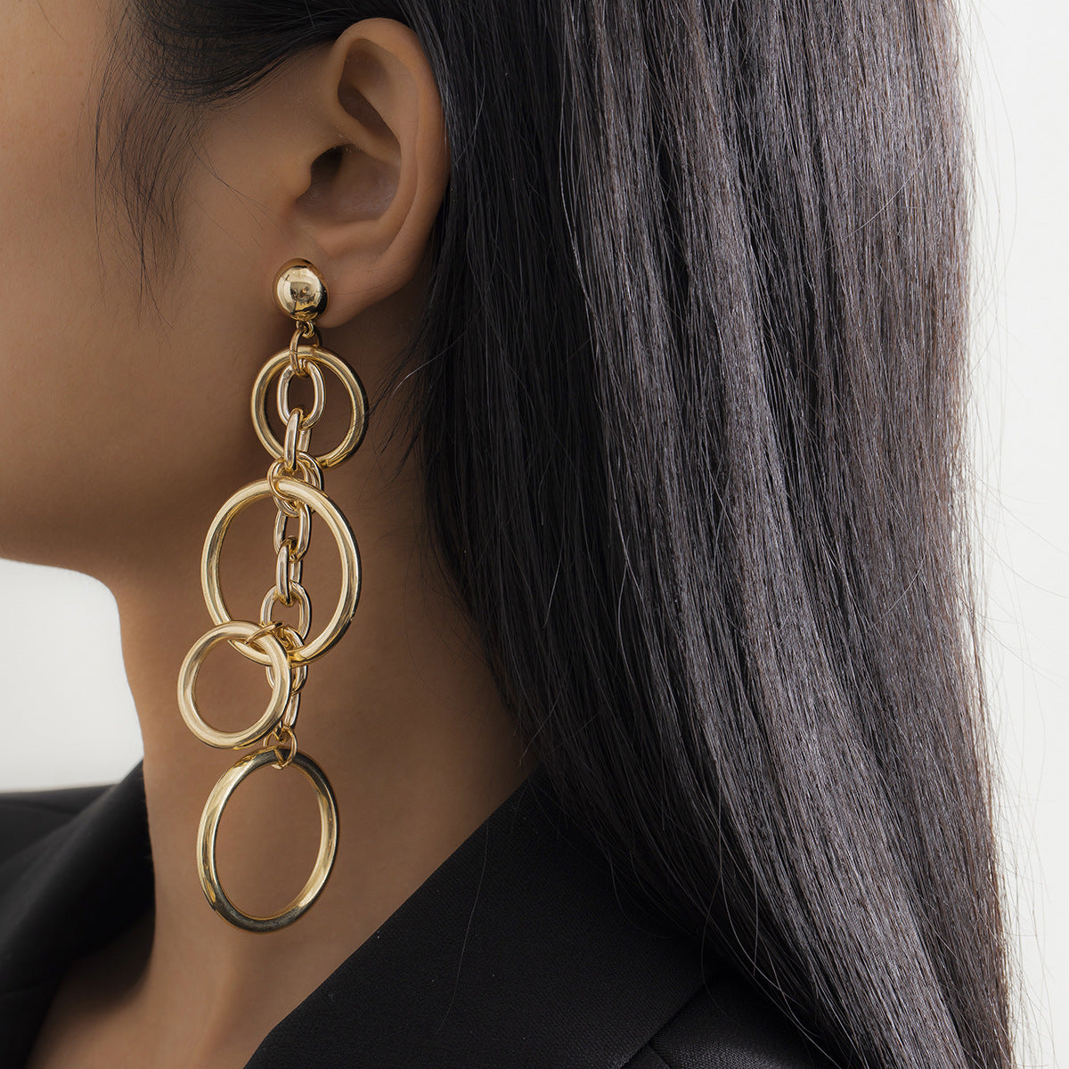 Minimalist Punk Geometric Round Plated Iron Long Tassel Earrings for Women