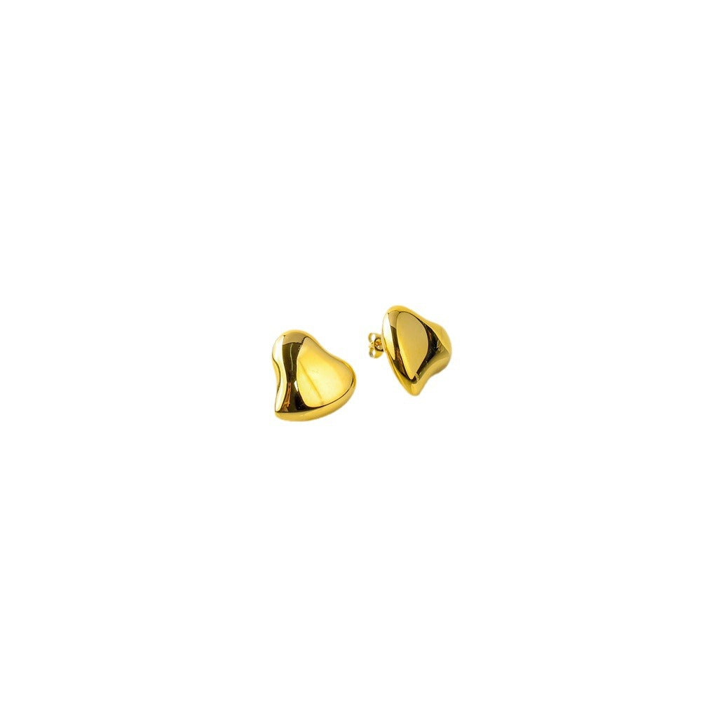 Orecchini da donna in acciaio inossidabile a forma di cuore irregolare, minimalisti ed eleganti, con placcatura in oro 18 carati