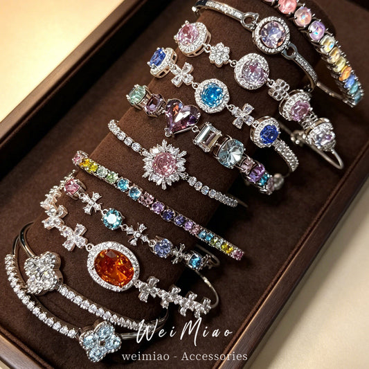 Luxury Elegant Brass Plated Crystal Cubic Zirconia Beaded Bracelet for Women