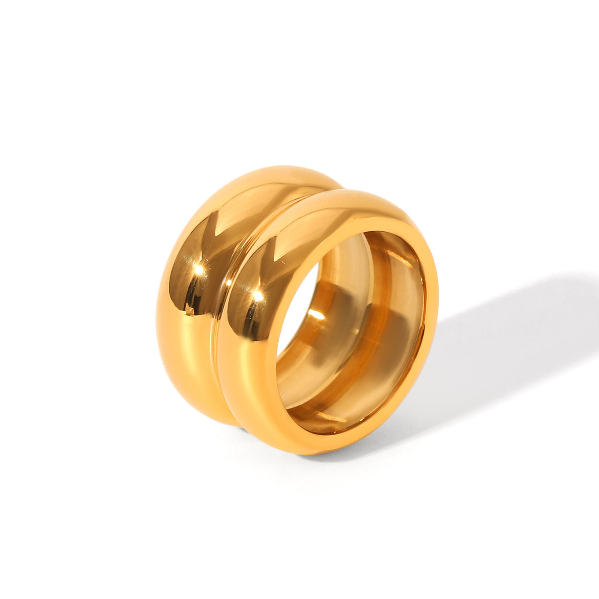 Anello da donna minimalista a doppio strato geometrico in acciaio inossidabile placcato oro 18 carati