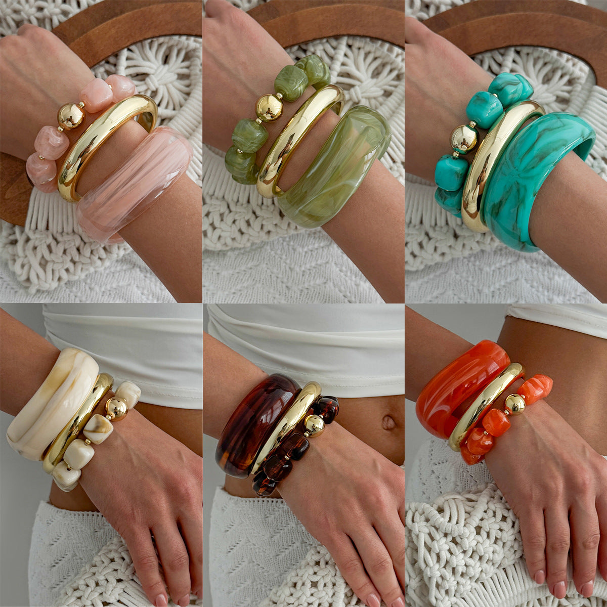Minimalist Elegant Geometric Gradient Resin Plated Bangle Bracelet