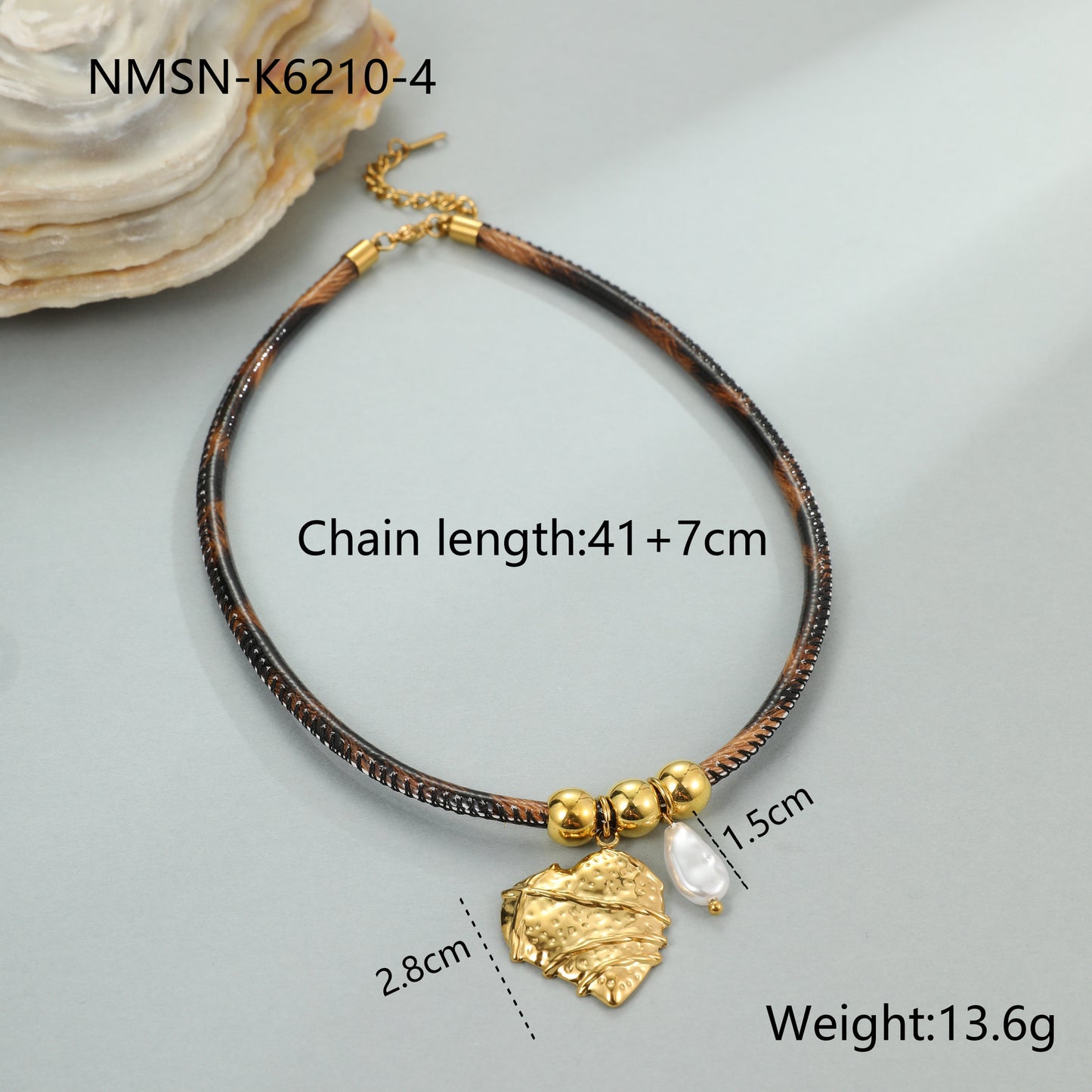 Fashion OL Geometric Leopard Print Leather Necklace with Stainless Steel Sun and Bird Pendant on Electroplated Titanium Steel Clavicle Chain for Women