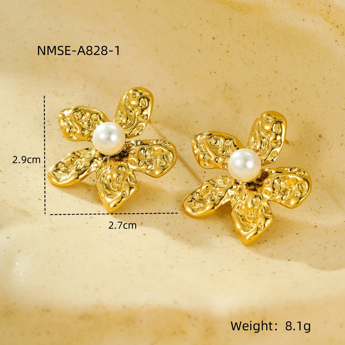 Orecchini da donna in acciaio inossidabile a forma di cinque petali in stile vintage con dettagli di perle