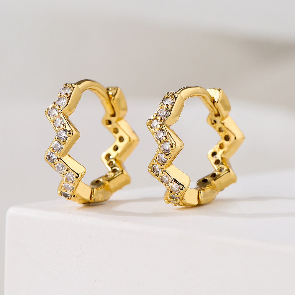 Geometric Copper Hoop Earrings with 18K Gold Plating and Zircon Accents for Women