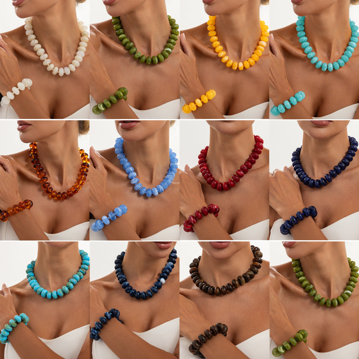 Bohemian Geometric Oval Gradient Resin Necklace for Women