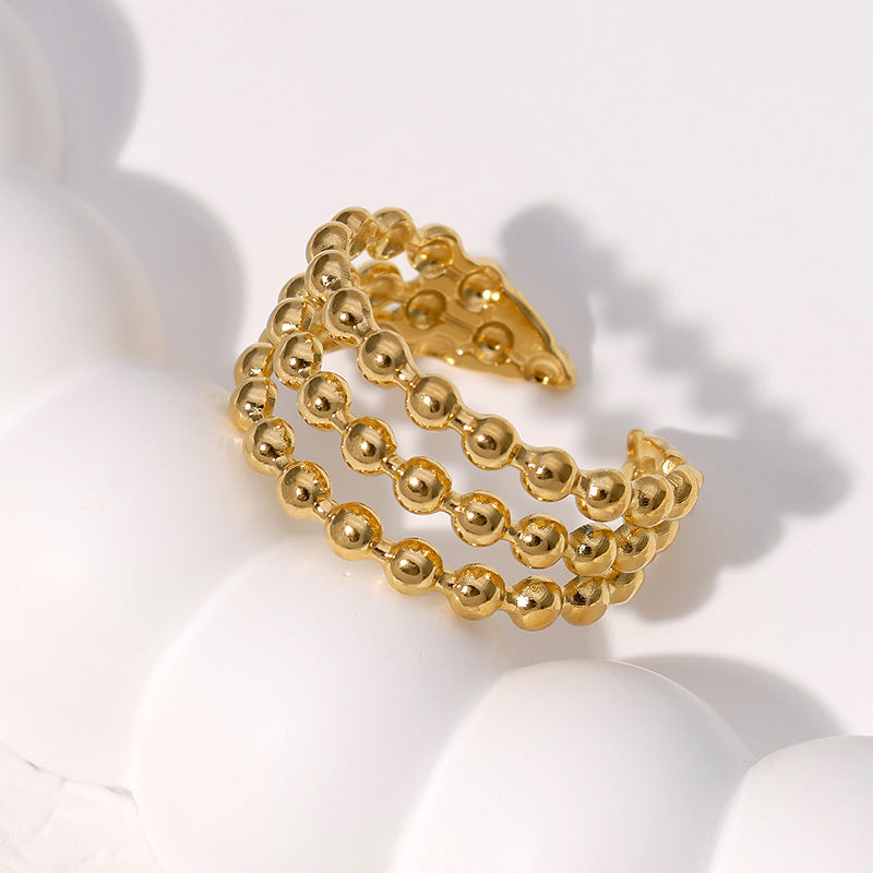 Anillo abierto geométrico minimalista de acero inoxidable con acabado chapado para mujer