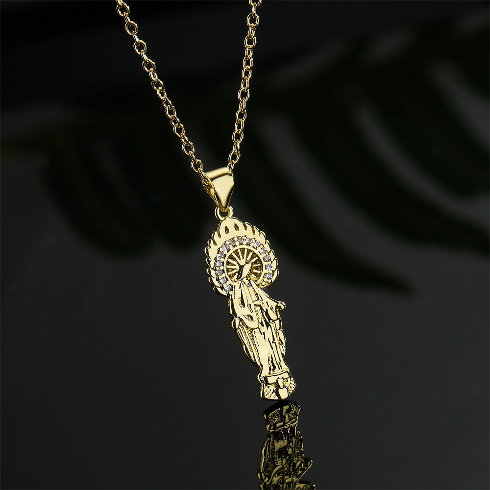 Collana con Pendente Geometrico in Rame Placcato Oro Vero e Zirconia Micro-Incastonata