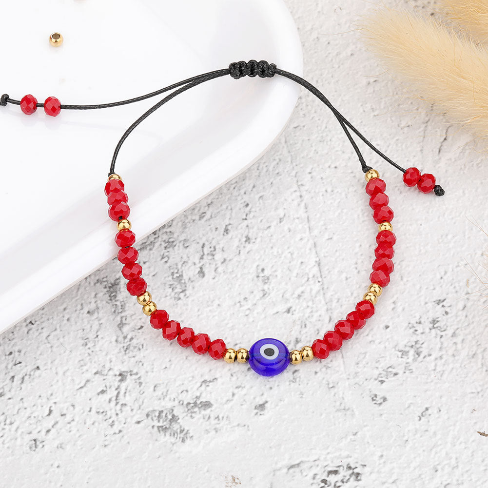 Evil Eye Heart Crystal Beaded Bracelet Stainless Steel Plated Women's Jewelry