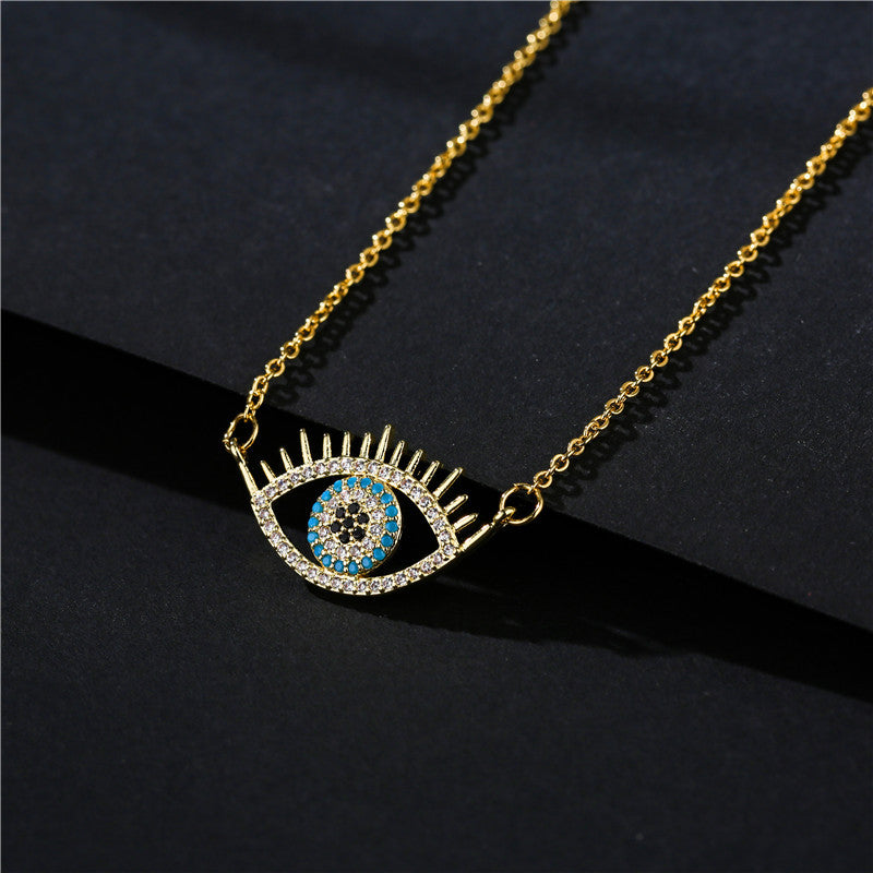 Demon Eye Pendant Necklace for Women Trendy Copper Inlay Rhinestone O-Chain Necklace