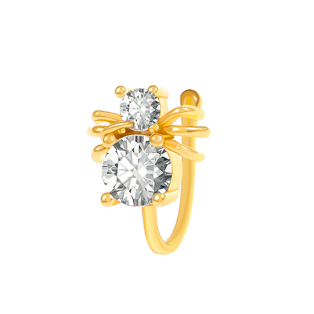 Clip per il naso a forma di U con stella e cuore placcata in rame vintage con zirconia cubica