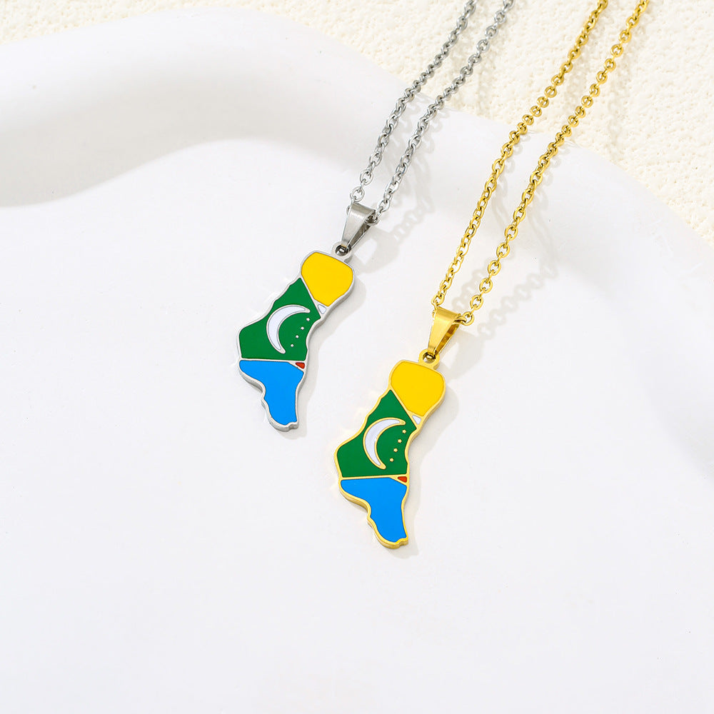 Collana con pendente geometrico minimalista in acciaio inossidabile con finitura smaltata per donna e uomo