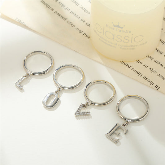 Sweet Geometric Letter Alloy Ring with Rhinestone Inlay LOVE Design Set of 4