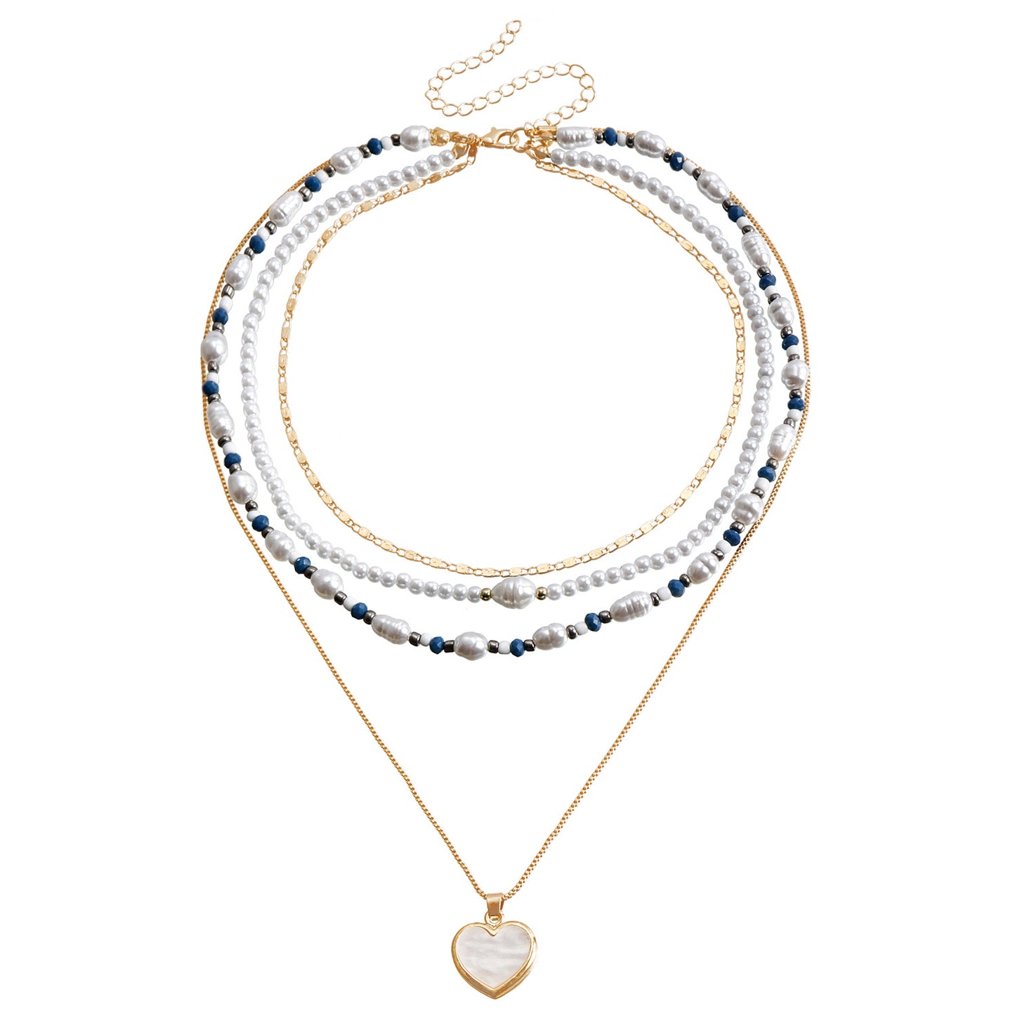 Bohemian Multi-Layer Beaded Necklace for Women with Geometric Pendant, Electroplated Metal Choker