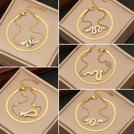 INS Style Snake Shape Stainless Steel Bracelet with Plated Finish for Women