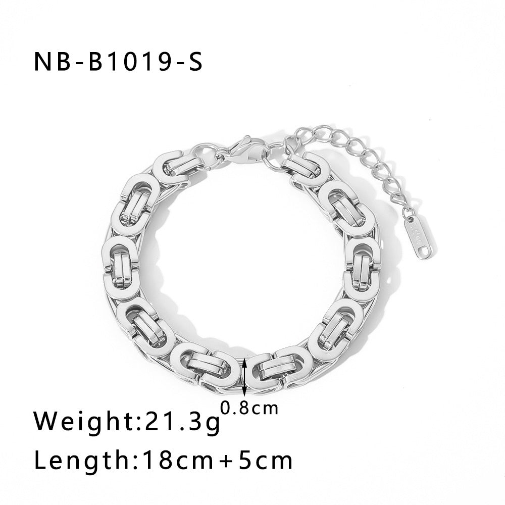 Punk Style Geometric Stainless Steel Bracelet with Thick Chain Design and 24K Gold Plated Finish