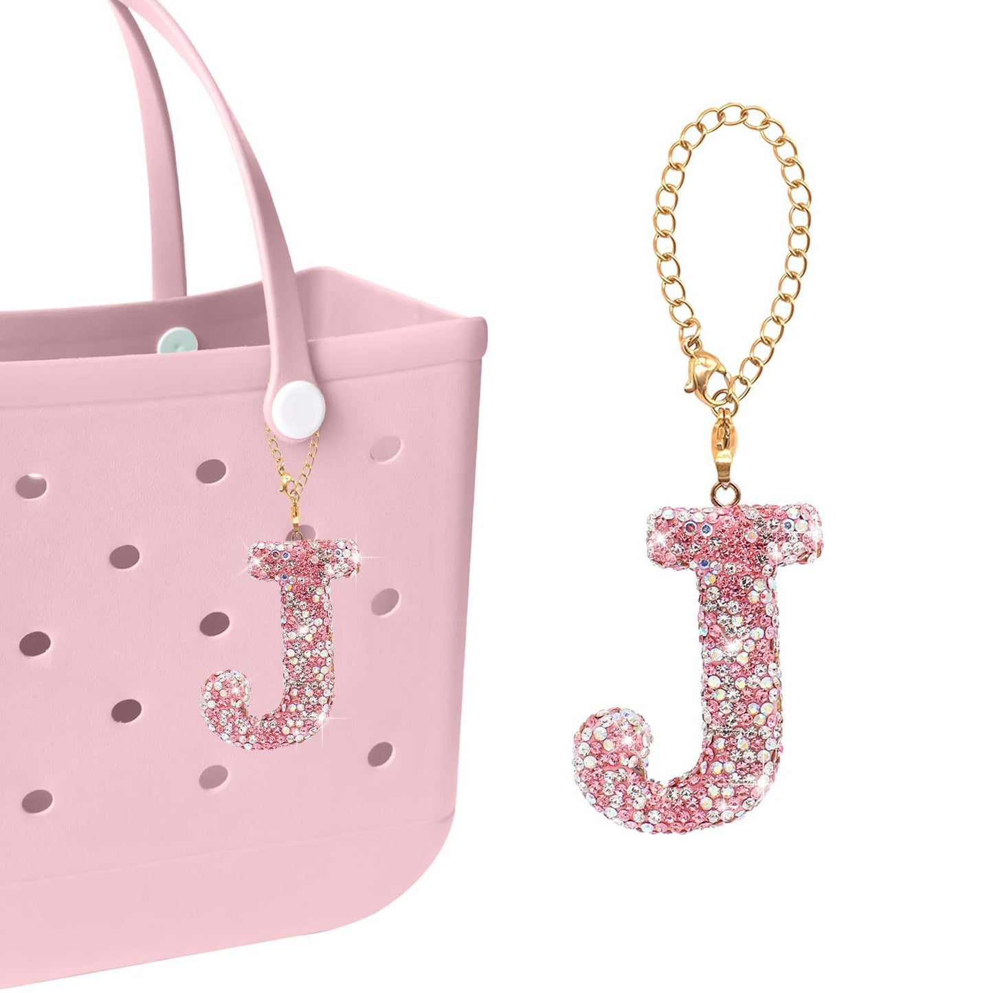 Minimalist Rhinestone Inlay Letter Backpack Charm with Gold Chain
