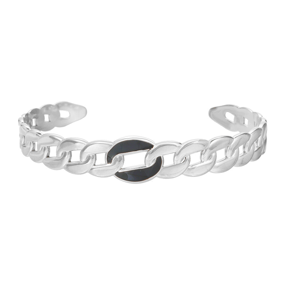 Vintage Twisted Open Cuff Stainless Steel Titanium Steel Bracelet with Drip Oil Plating Round Geometric Design