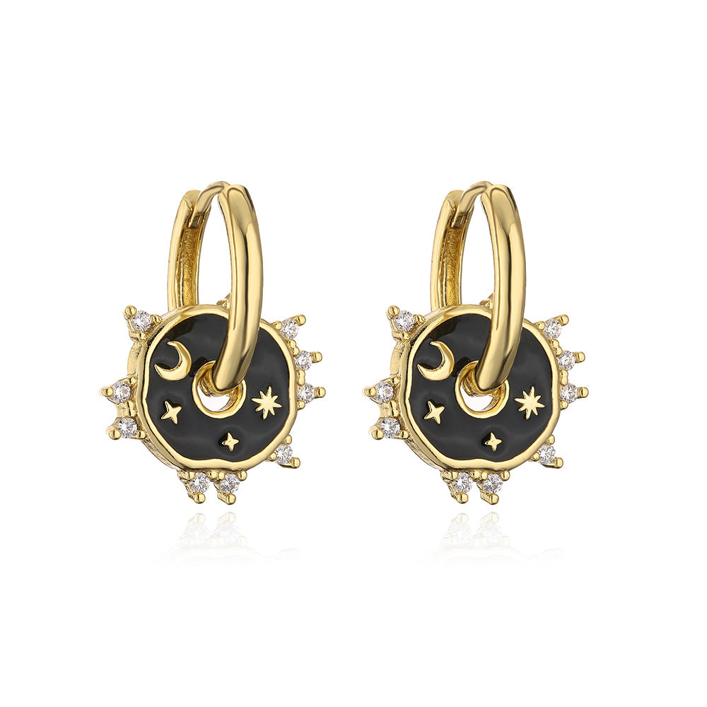 Orecchini a cerchio in rame stile geometrico con placcatura in oro 18K e finitura smaltata per donna