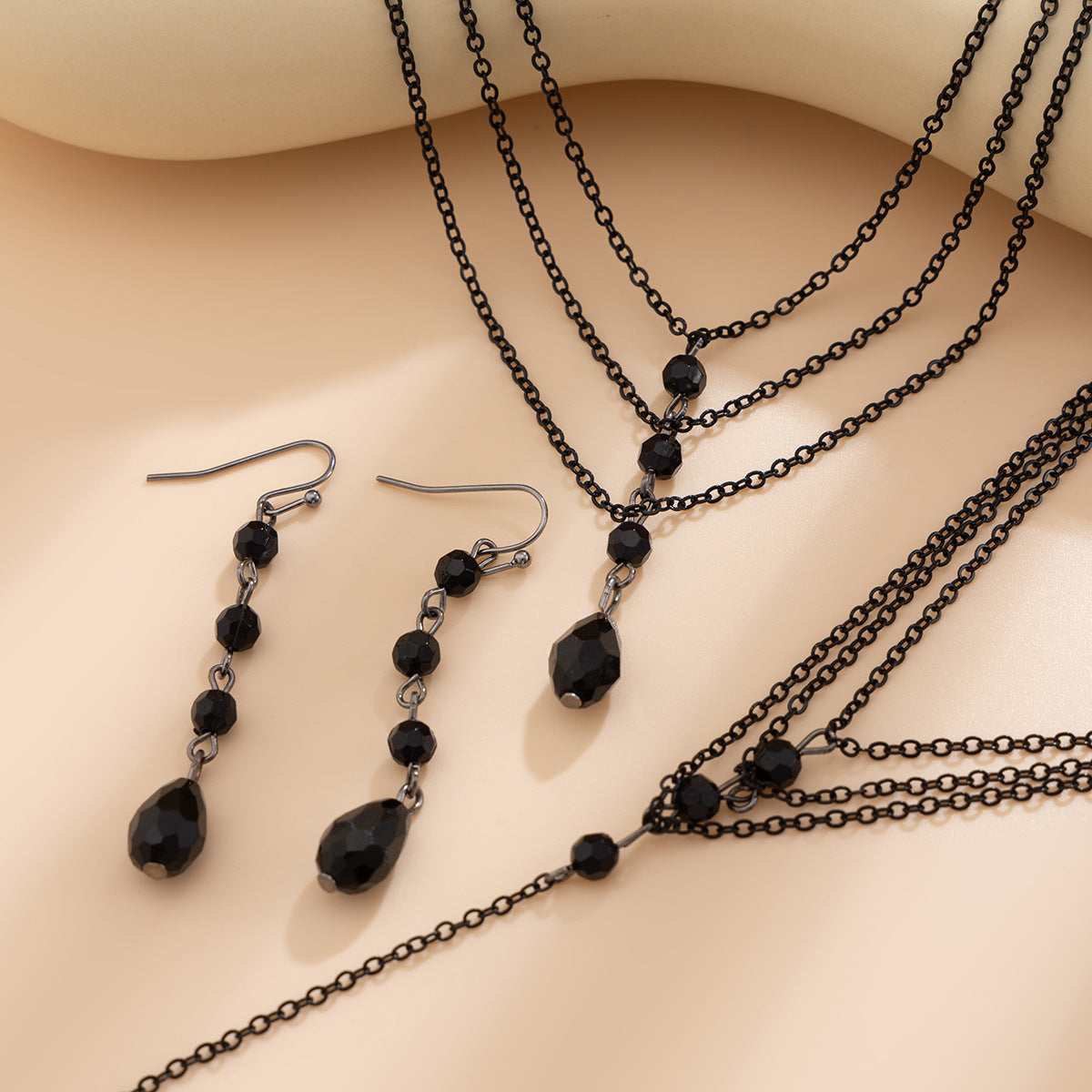 Minimalist Multi-Layer Geometric Alloy Plated Choker Necklace with Faux Crystal and Tassel for Women