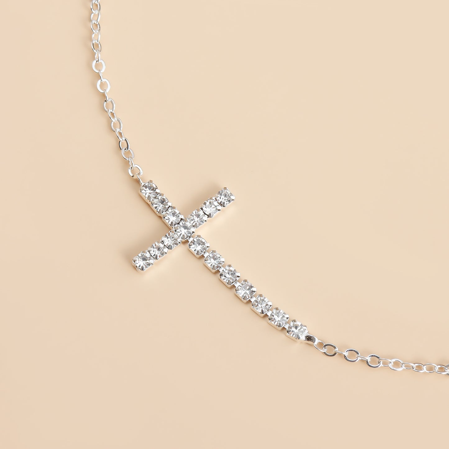 Geometric Style Alloy Anklet with Cross Charm for Women Casual Stretch Body Chain