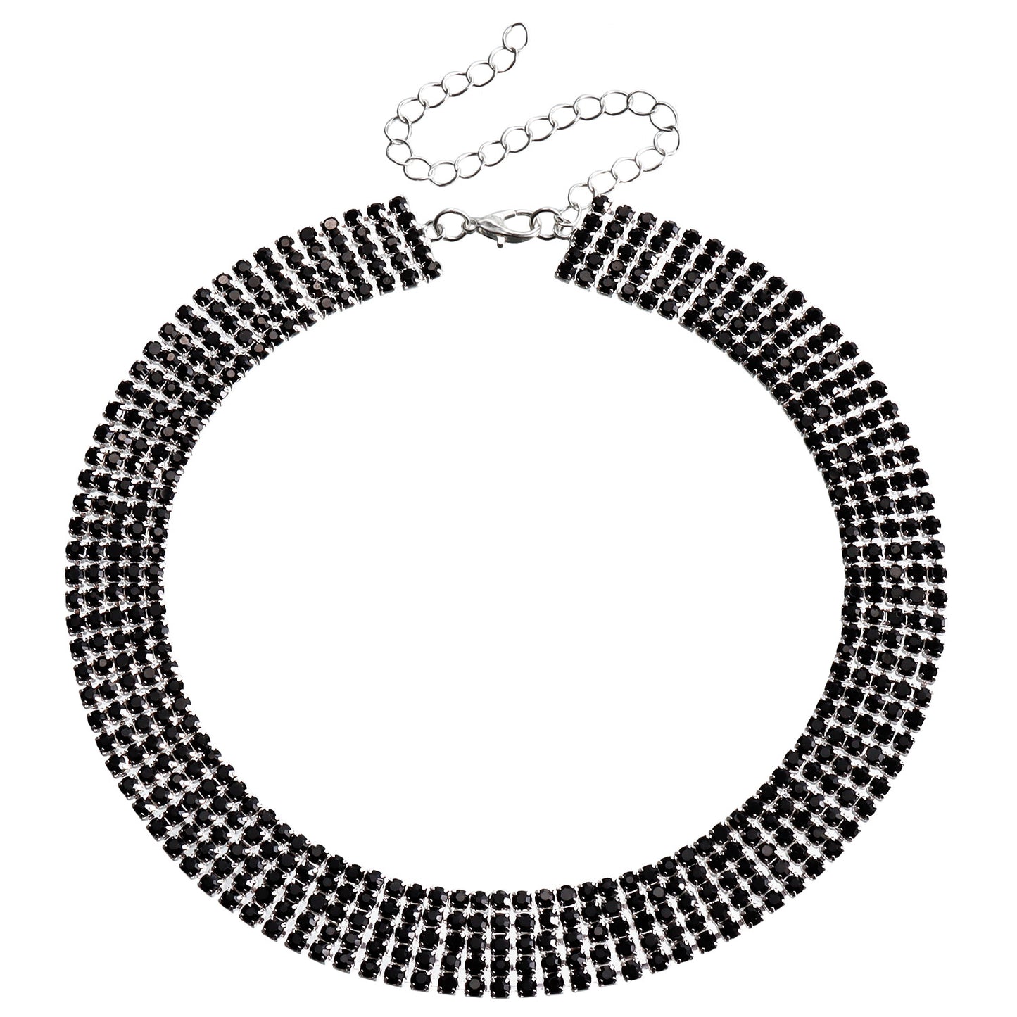 Geometric Style Black Rhinestone-Encrusted Multi-Row Claw-Set Necklace for Women Fashionable Clavicle Chain