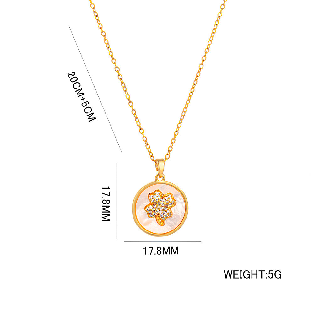 Minimalist Clover-Shaped Titanium Steel Necklace with Gold Plating and Genuine Shell Pendant on Snake Chain