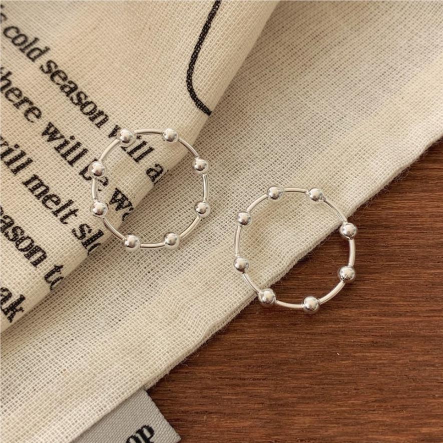 Minimalist Heart-Shaped 925 Sterling Silver Beaded Ring with Polka Dot and Circular Motifs for Women
