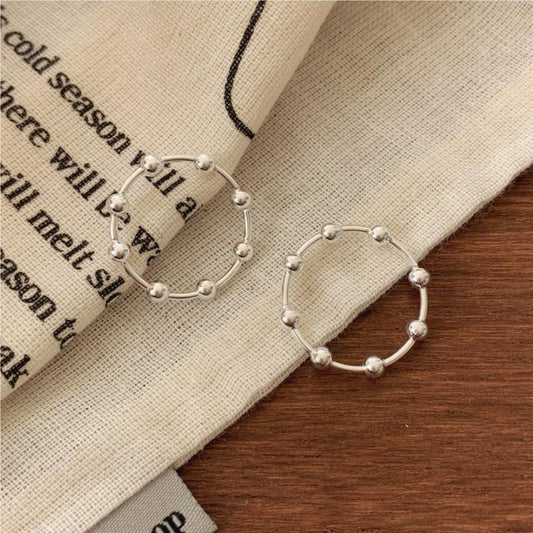 Minimalist Heart-Shaped 925 Sterling Silver Beaded Ring with Polka Dot and Circular Motifs for Women
