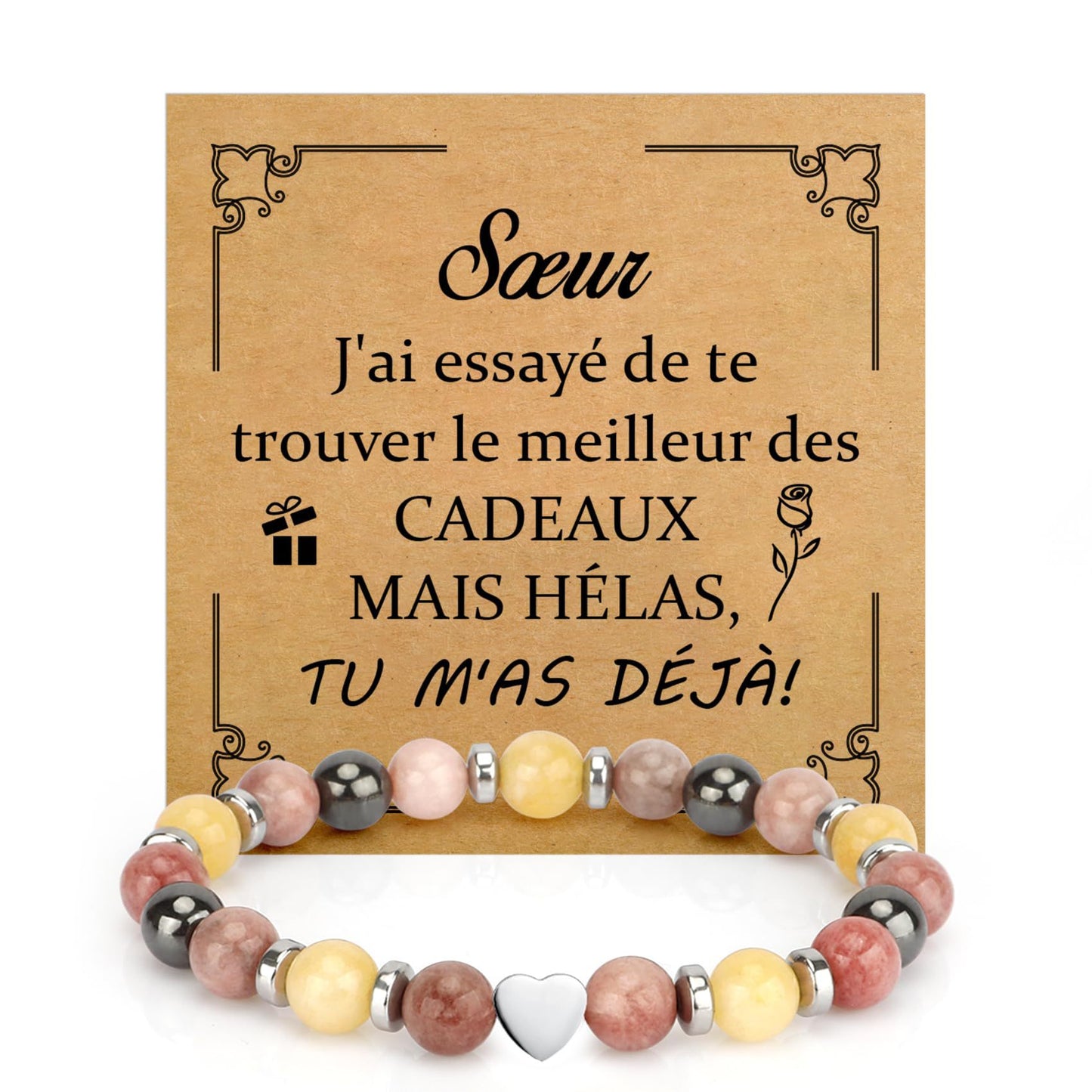 Unisex Heart Natural Stone Beaded Bracelet