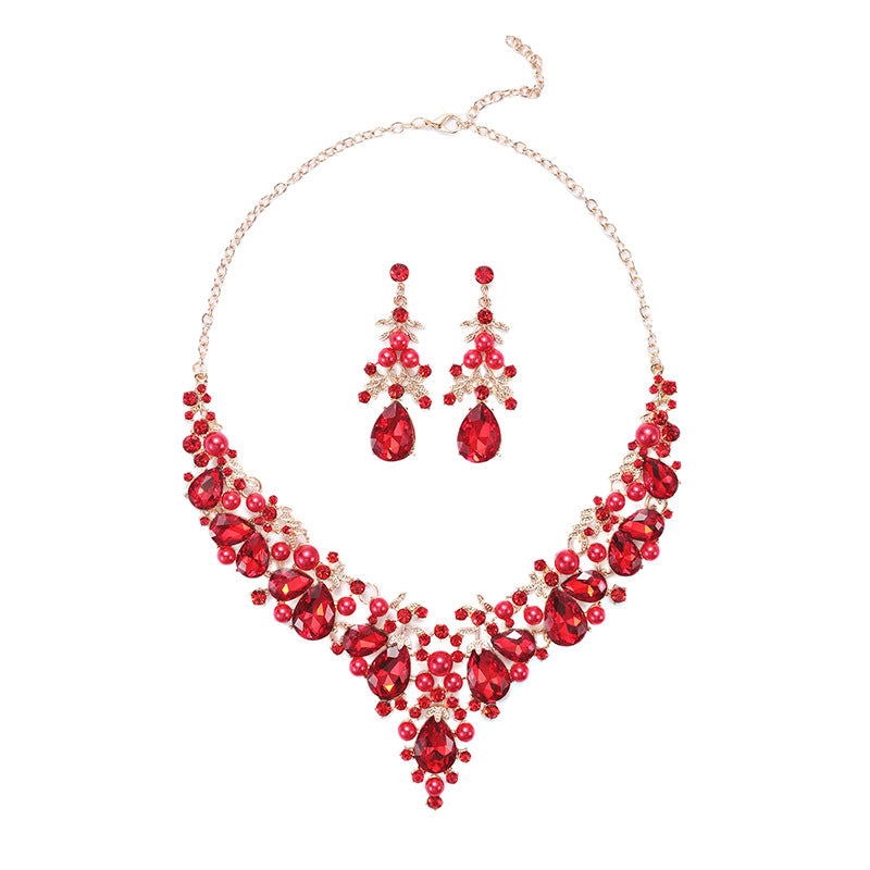 Vintage Floral Leaf Drop Necklace Set for Women Alloy Pendant with Rhodium Plating on O-Chain and Matching Earrings