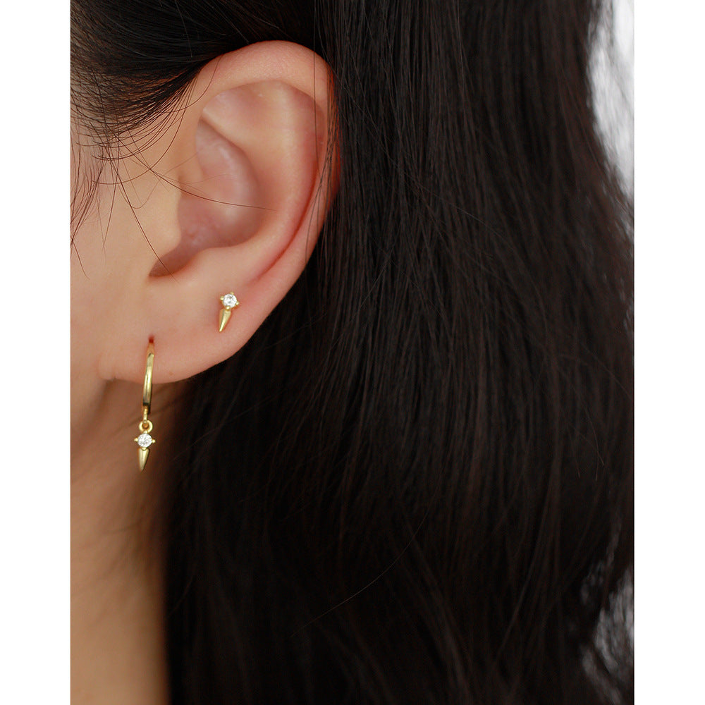 Pendientes de aro con remaches y tornillos geométricos de plata de ley 925 Sweet Streetwear para mujer