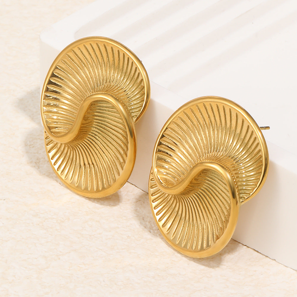 Elegant Minimalist 18K Gold Plated Stainless Steel Geometric Teardrop Textured Spiral Earrings for Women
