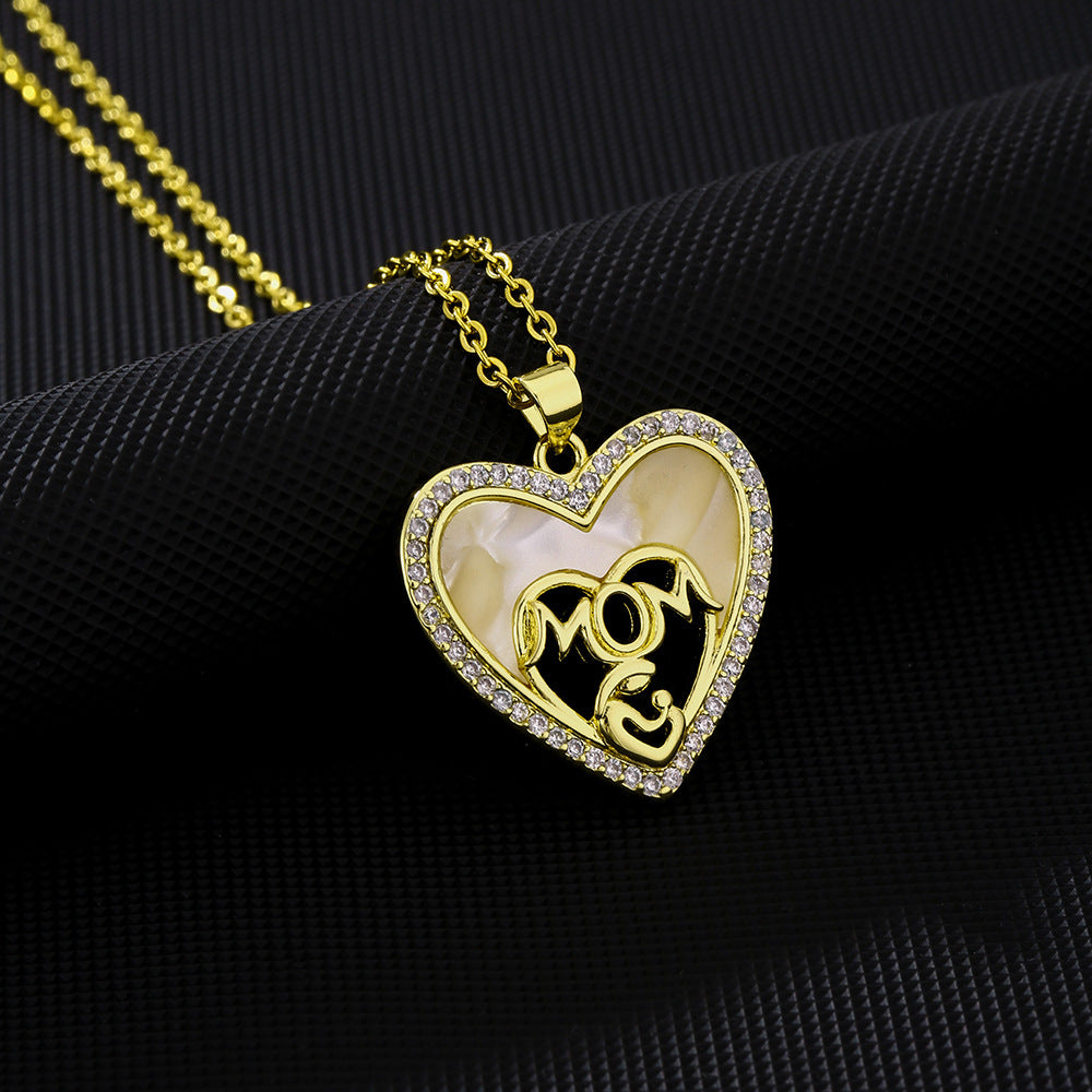 Elegante collana in acciaio inossidabile a forma di cuore con intarsio di zirconi per donna, gioiello con pendente e catena a O