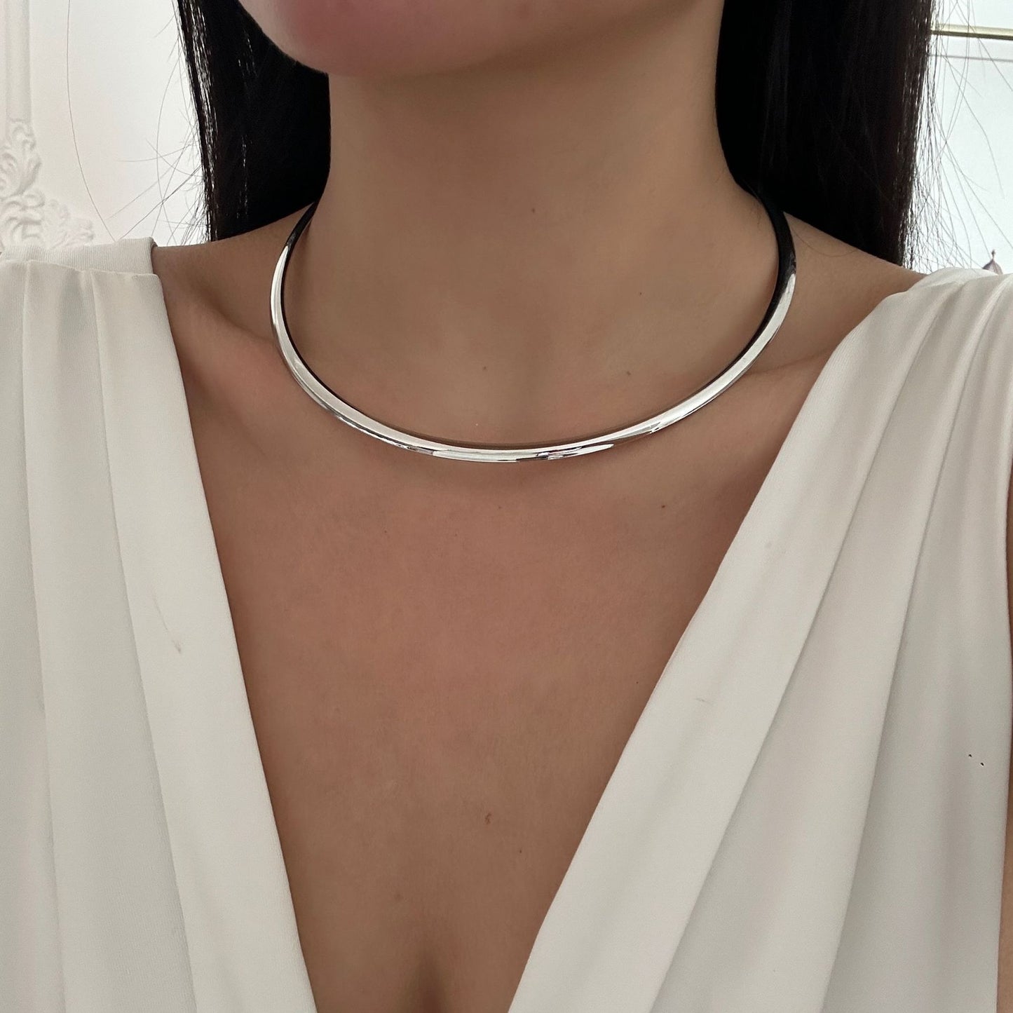 Collana girocollo da donna punk minimalista geometrica rotonda placcata in lega
