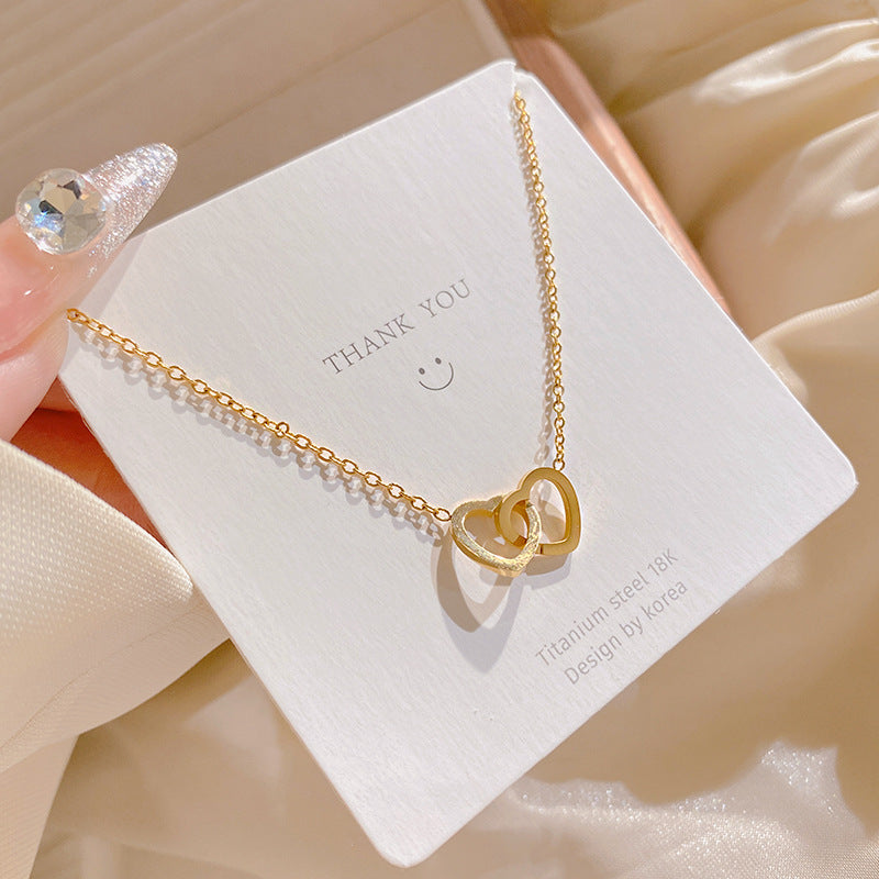 Double Heart Titanium Steel Plated Necklace Unisex