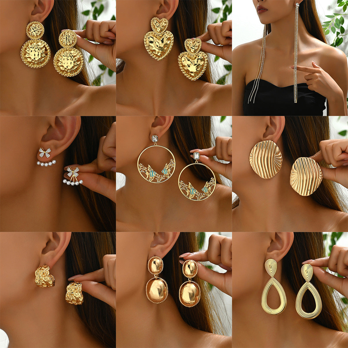 Pendientes minimalistas con lazo, incrustaciones en forma de corazón y flecos colgantes para mujer, de aleación de zinc y acero inoxidable electrochapado.