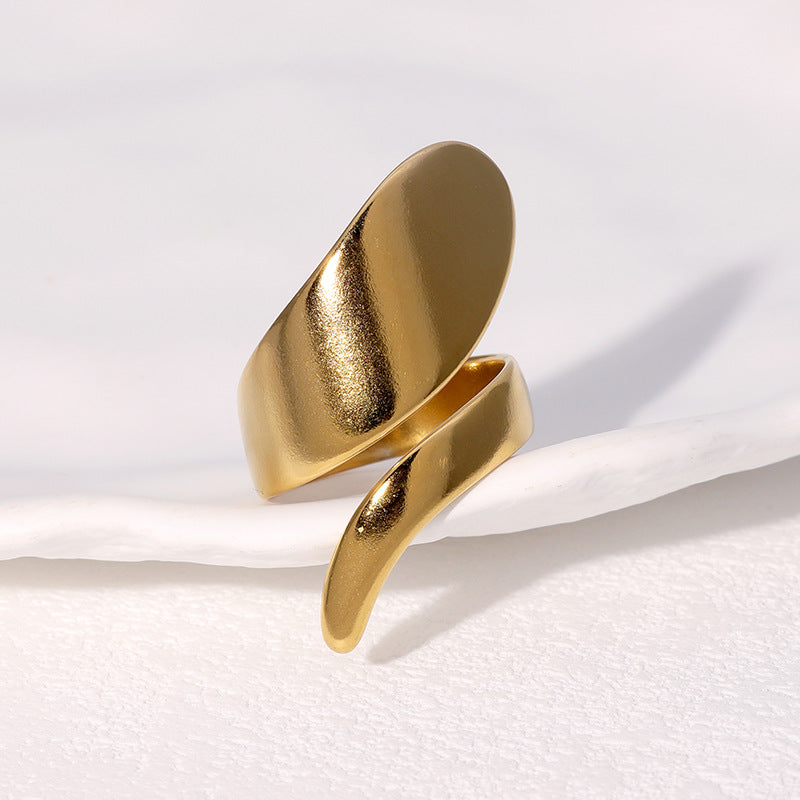 Anello aperto regolabile da donna a spirale geometrica minimalista in acciaio inossidabile con finitura placcata