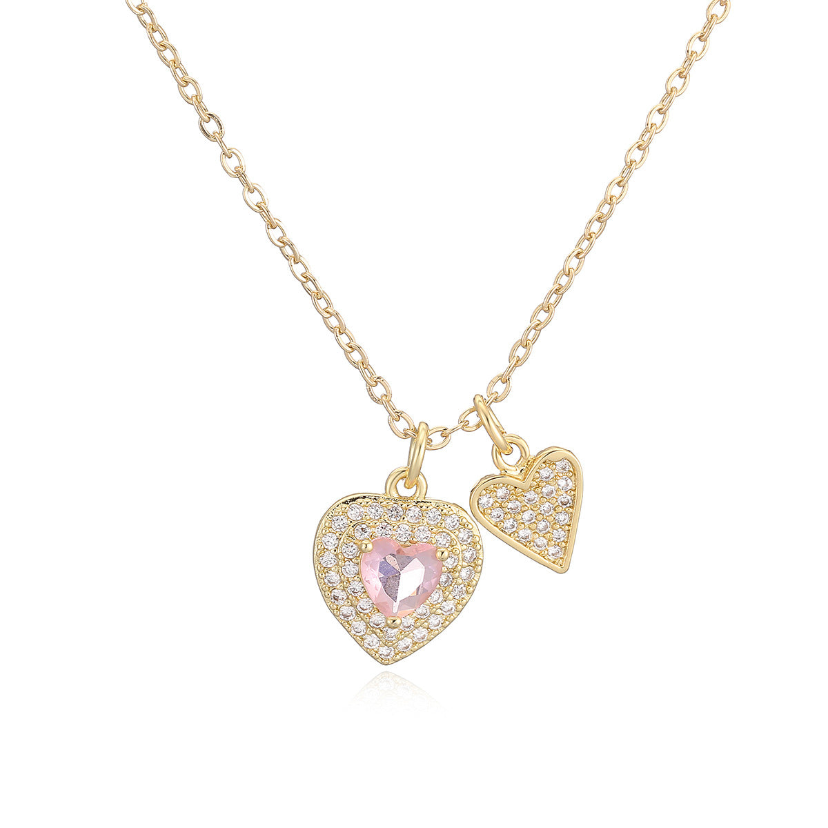 Minimalist Elegant 18K Gold Plated Brass Heart Pendant Necklace with Cubic Zirconia for Women