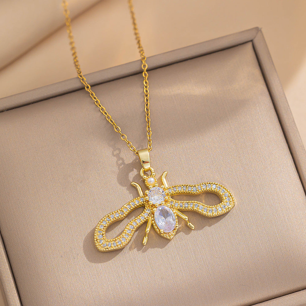 Luxury Style Cartoon Character Pendant Necklace Set with Gold Plated Copper and Micro-Paved Zirconia on O-Chain