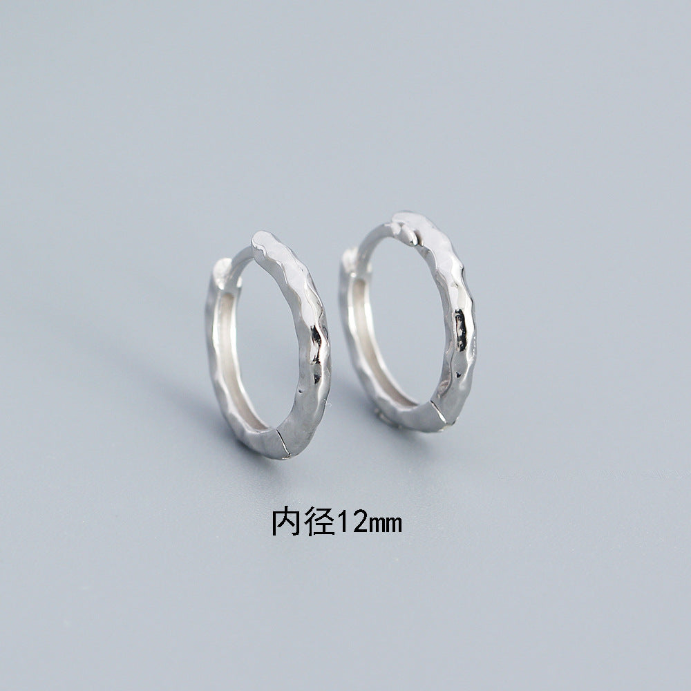 Minimalist 925 Sterling Silver Polished Round Hammered Hoop Earrings