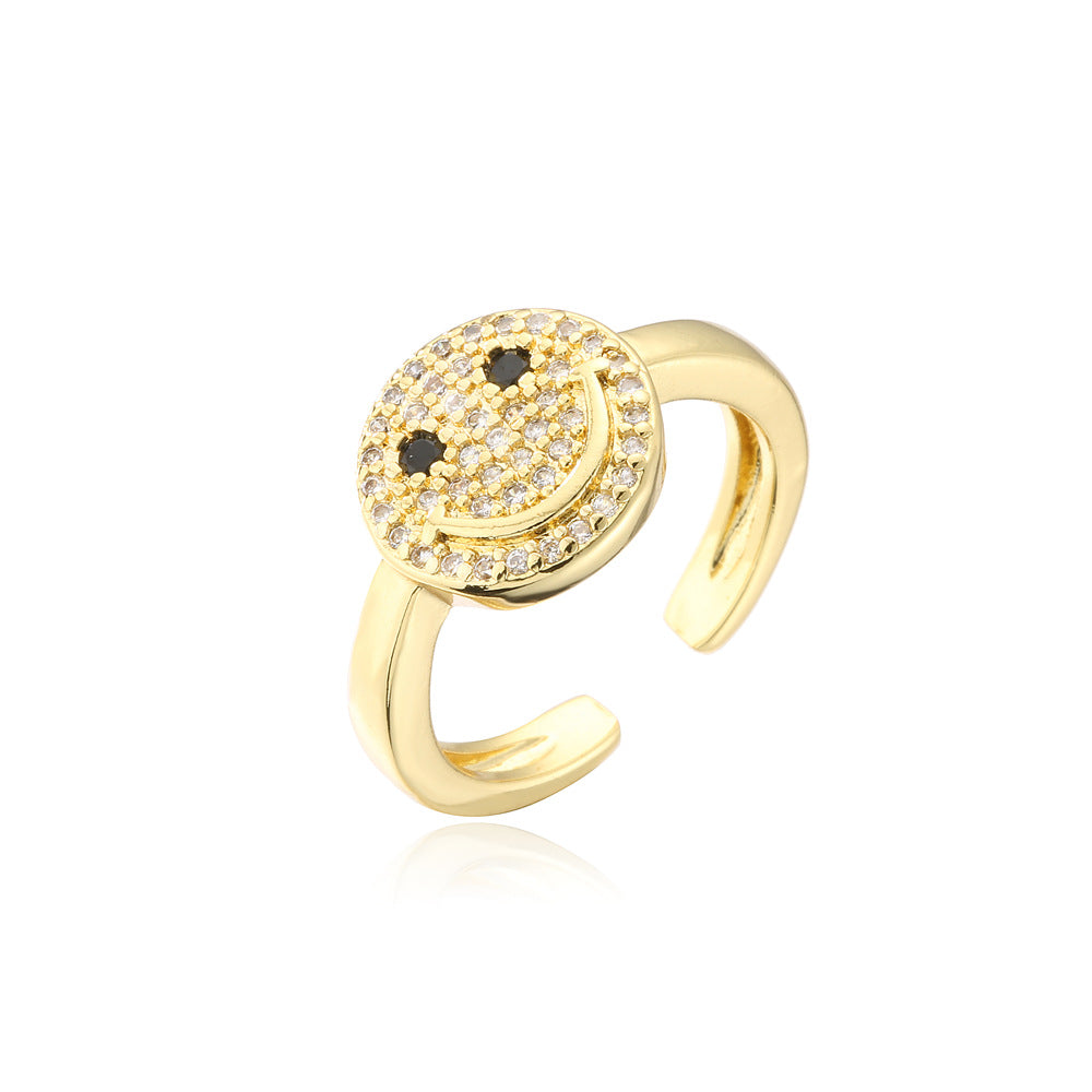 Sweet Geometric Brass 18K Gold Plated Ring with Micro-Inlaid Cubic Zirconia for Women