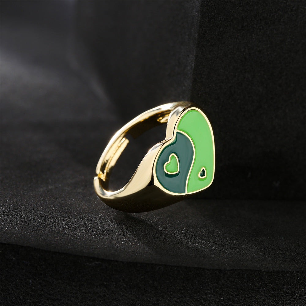 Geometric Heart Drip Oil Gold Plated Brass Ring for Women