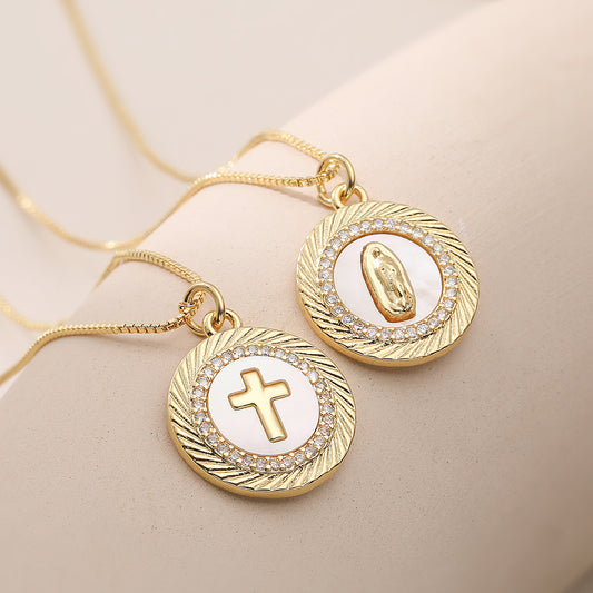 Vintage Minimalist 18K Gold Plated Brass Cross Necklace with Cubic Zirconia Inlay for Women