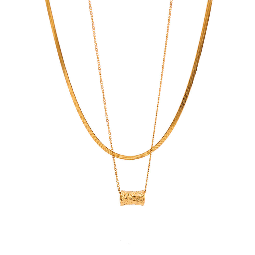 Minimalist Geometric Hollow Cylinder Pendant Necklace in Titanium Steel with 18K Gold Plating on Snake Chain