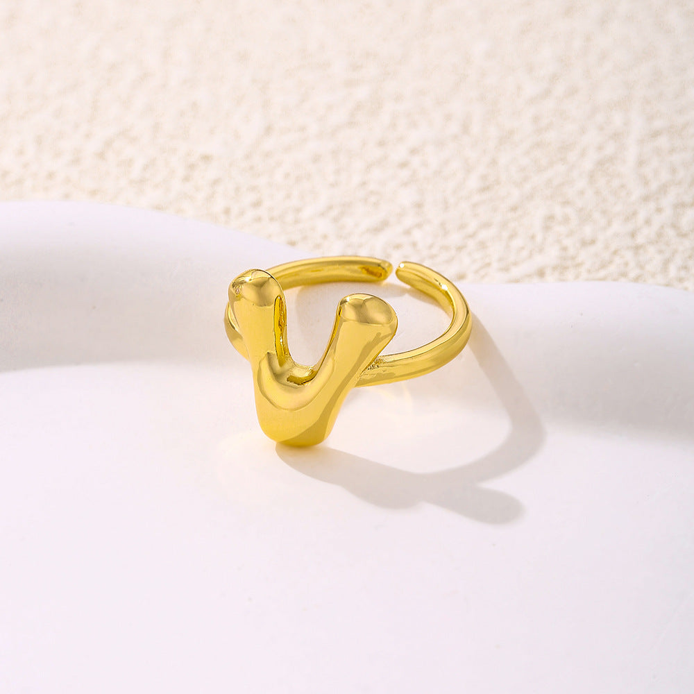 Anello da donna minimalista a forma di lettera in rame placcato oro Anello regolabile aperto Gioielli di lusso fatti a mano