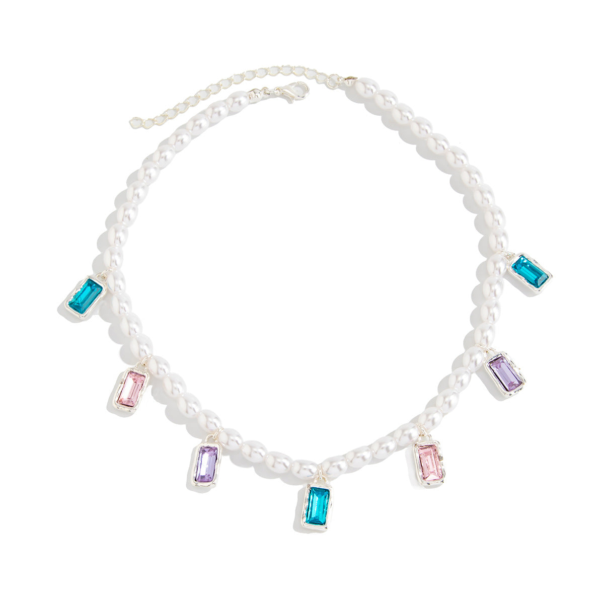 Sweet Oval Geometric Glass Imitation Pearl Plated Necklace for Women