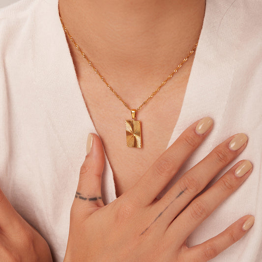 Geometric Rectangular Pendant Necklace for Women in Stainless Steel with 18K Gold Plating and Linear Design