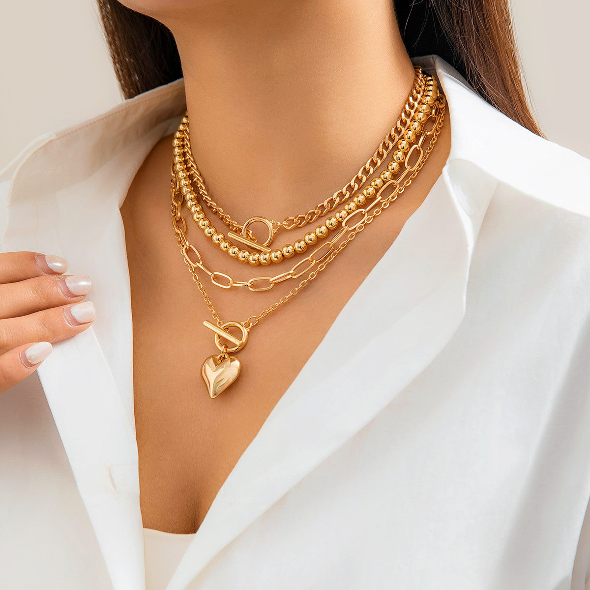 Hip-hop Minimalist Geometric Heart Alloy Plated Necklace with Curb Chain for Women